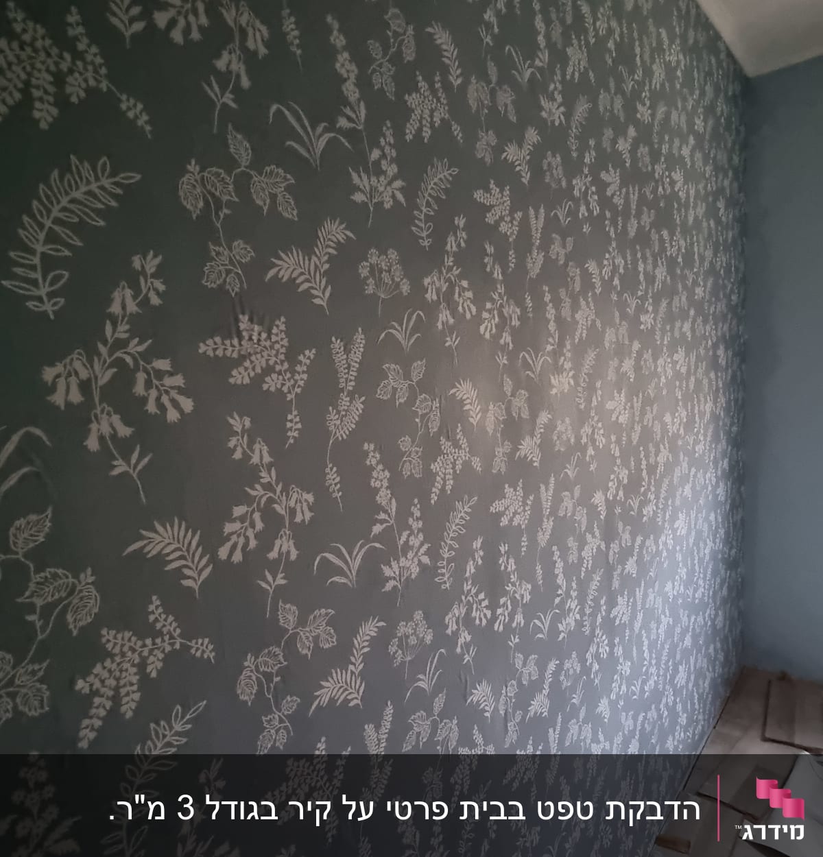 טפט עם דוגמת עלים ופרחים על קיר